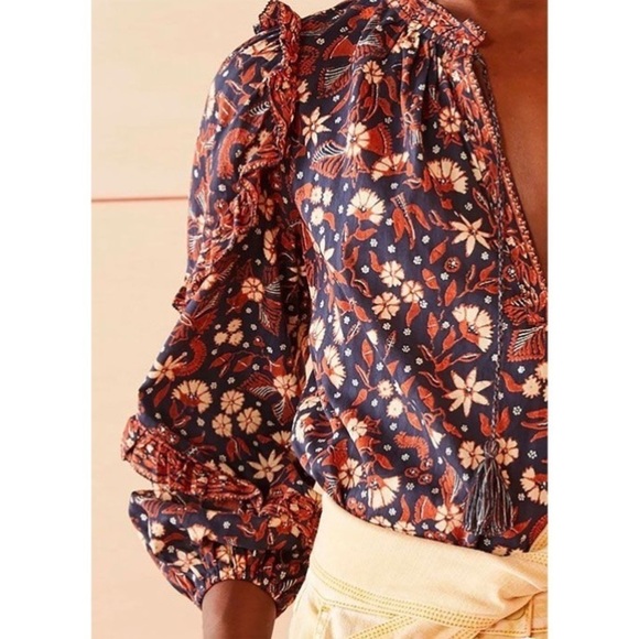 Ulla Johnson Floral Long-Sleeve Cotton Azalea Blouse - Picture 5 of 7